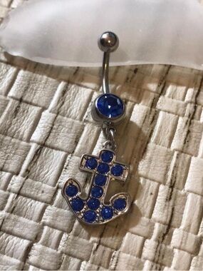 Blue gem Anchor dangle belly button ring navel ring piercing 14 gauge new
